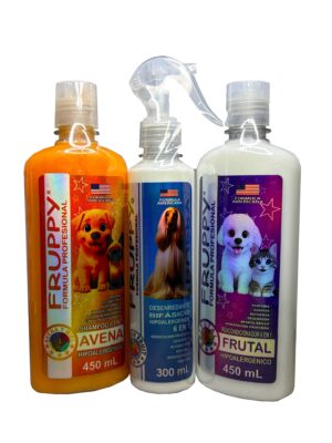 COMBO DE CUIDADO COMPLETO PARA MASCOTAS (SHAMPOO, DESENREDANTE Y ACONDICIONADOR 6 EN 1)